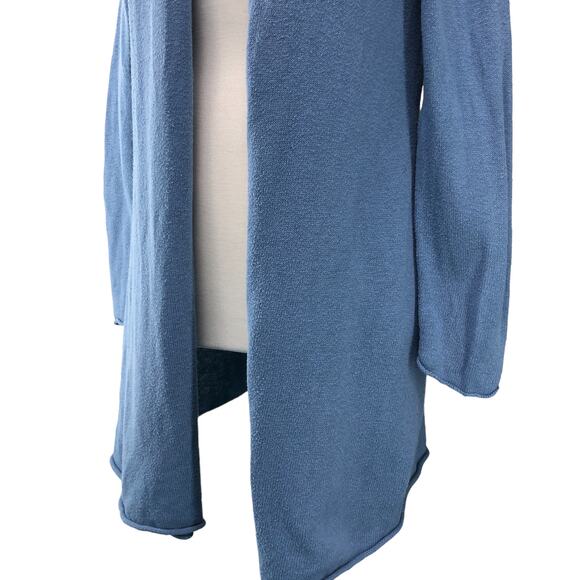 Chicos Size 1 US 8 M Open Front Cardigan Sweater Blue Cotton Blend TINY FLAW - Picture 3 of 16